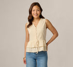 Textured Cotton Ruffle Vest Top In Cream 3