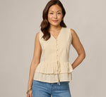 Textured Cotton Ruffle Vest Top In Cream 1