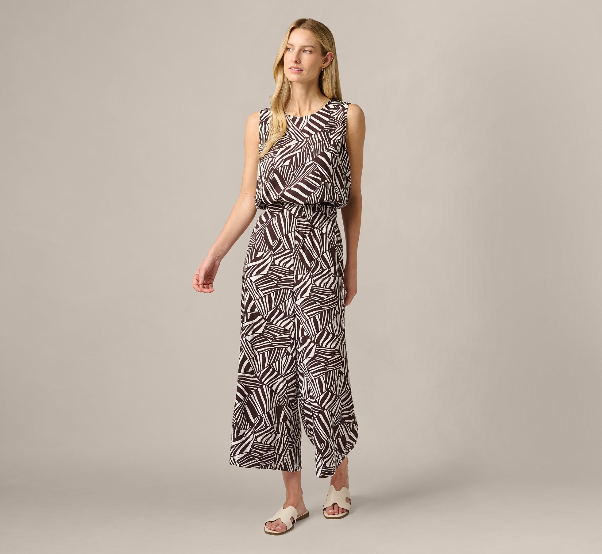 Pull On Cropped Wide Leg Pant In Chocolate Patchwork Stripe 1