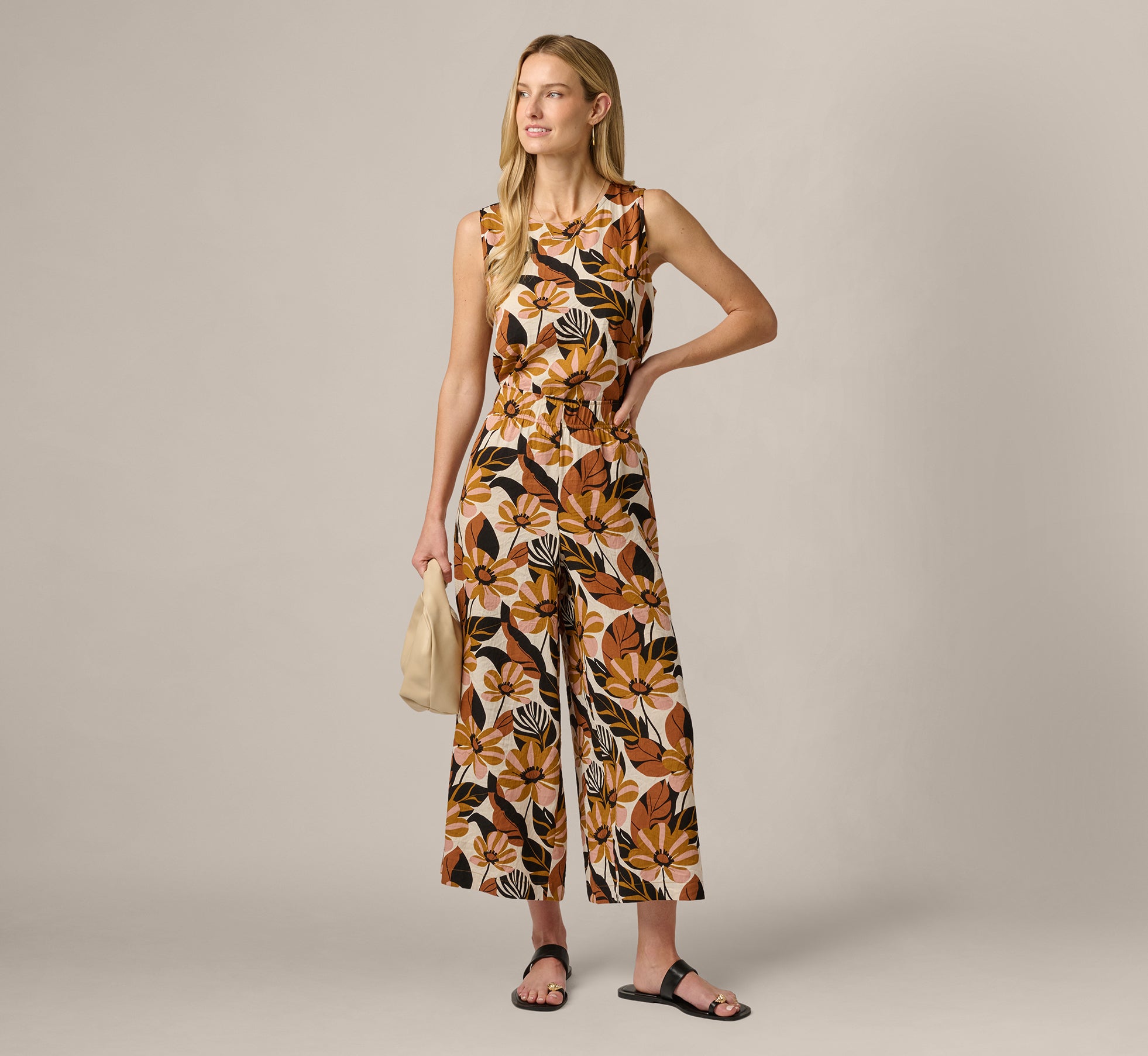 Pull On Cropped Wide Leg Pant In Cream Tapenade Floral 1