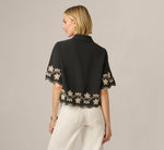 Short Sleeve Scalloped Floral Embroidery Blouse In Black Ivory 6