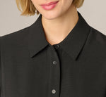 Short Sleeve Scalloped Floral Embroidery Blouse In Black Ivory 5