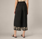 Scalloped Floral Embroidery Cropped Pant In Black Ivory 5