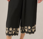 Scalloped Floral Embroidery Cropped Pant In Black Ivory 3