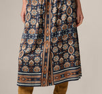 Satin Front Slit A Line Midi Skirt In Navy Climbing Roses 3