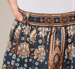 Satin Front Slit A Line Midi Skirt In Navy Climbing Roses 4