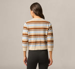 Three Quarter Sleeve Pebble Texture Cardigan Sweater In Brown Classic Blue Combo 6