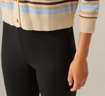 Three Quarter Sleeve Pebble Texture Cardigan Sweater In Brown Classic Blue Combo 5