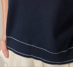 Short Sleeve Bow Neck Contrast Stitch Sweater In Navy Cream 4