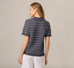 Fringe Trim Textured Polo Sweater In Navy Ivory 6