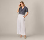 Fringe Trim Textured Polo Sweater In Navy Ivory 2