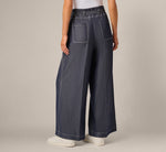 Wide Leg Topstitch Belted Pleat Pant In Washed Denim Cream 5