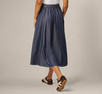 Belted A Line Midi Skirt In Washed Denim Cream 5
