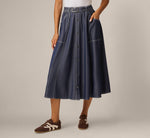 Belted A Line Midi Skirt In Washed Denim Cream 2