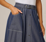 Belted A Line Midi Skirt In Washed Denim Cream 3