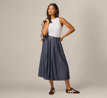Belted A Line Midi Skirt In Washed Denim Cream 1