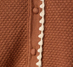 Long Sleeve Polo Collar Contrast Stitched Cardigan Sweater In Tobacco Cream 7