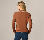 Long Sleeve Polo Collar Contrast Stitched Cardigan Sweater In Tobacco Cream 6