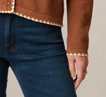 Long Sleeve Polo Collar Contrast Stitched Cardigan Sweater In Tobacco Cream 4