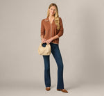 Long Sleeve Polo Collar Contrast Stitched Cardigan Sweater In Tobacco Cream 2