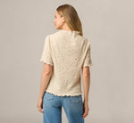 Short Sleeve Floral Embossed Knit Top In Cream 6