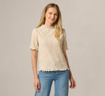 Short Sleeve Floral Embossed Knit Top In Cream 3