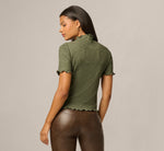 Short Sleeve Floral Embossed Knit Top In Olivine 6