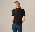 Short Sleeve Semi Sheer Textured Knit Top In Black 6