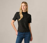 Short Sleeve Semi Sheer Textured Knit Top In Black 3