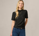 Short Sleeve Semi Sheer Textured Knit Top In Black 1