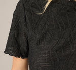 Short Sleeve Semi Sheer Textured Knit Top In Black 5