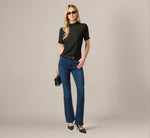 Short Sleeve Semi Sheer Textured Knit Top In Black 2