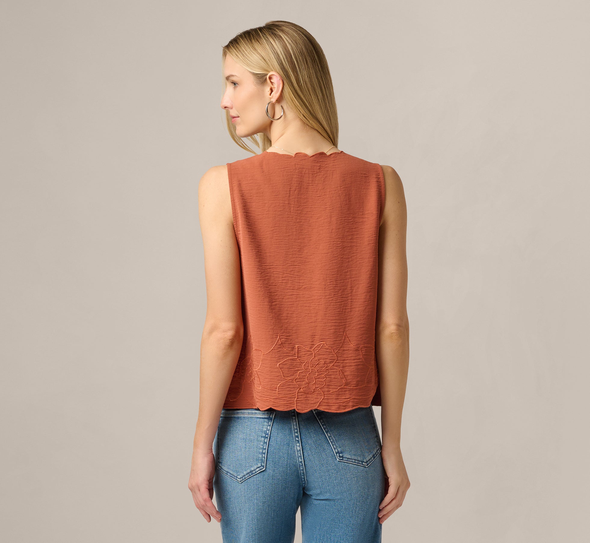 Brown Floral Embroidered Lace Vest Top - Adrianna Papell