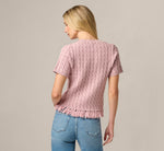 Short Sleeve Fringe Hem Cable Knit Sweater In Light Mauve 6
