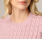 Short Sleeve Fringe Hem Cable Knit Sweater In Light Mauve 5