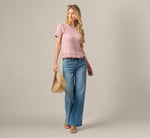 Short Sleeve Fringe Hem Cable Knit Sweater In Light Mauve 2