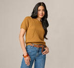 Short Sleeve Shaker Knit Pullover Sweater In Butternut 2