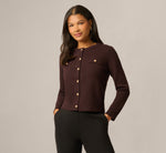 Long Sleeve Textured Knit Cardigan Sweater In Chocolate 3
