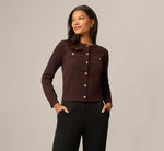 Long Sleeve Textured Knit Cardigan Sweater In Chocolate 1