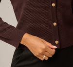 Long Sleeve Textured Knit Cardigan Sweater In Chocolate 5