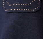 Three Quarter Sleeve Contrast Stitch Sweater In Navy Khaki 7