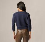 Three Quarter Sleeve Contrast Stitch Sweater In Navy Khaki 6