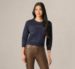 Three Quarter Sleeve Contrast Stitch Sweater In Navy Khaki 3