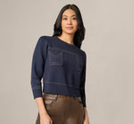 Three Quarter Sleeve Contrast Stitch Sweater In Navy Khaki 1