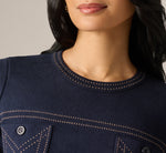 Three Quarter Sleeve Contrast Stitch Sweater In Navy Khaki 5