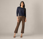 Three Quarter Sleeve Contrast Stitch Sweater In Navy Khaki 2