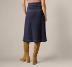 Contrast Stitch Knit Midi Skirt In Navy Khaki 5