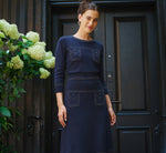 Contrast Stitch Knit Midi Skirt In Navy Khaki 1