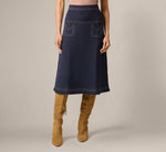 Contrast Stitch Knit Midi Skirt In Navy Khaki 2
