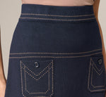 Contrast Stitch Knit Midi Skirt In Navy Khaki 3